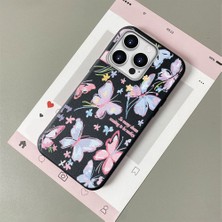 HONTINGA iPhone 16 Pro Max ile Uyumlu Kılıfı Deri Dokusu Anti Düşme Yumuşak Silikon Telefon Kılıfı Minnie Kelebek K7-3096