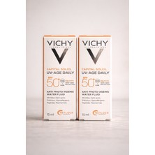 Capital Soleil Uv Age Daily Krem Spf 50 Yağlı Ciltler Için 15 ml Renksiz Koruma 2 Adet