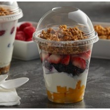 PremiumPort Şeffaf Plastik Bardaklar Kapaklı 300ML 10'lu Set