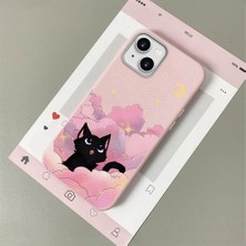 HONTINGA iPhone 13 ile Uyumlu Kılıfı Deri Dokusu Anti Düşme Yumuşak Silikon Telefon Kılıfı Kedi Desen K7-3092