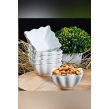 PremiumPort Şık Porselen 6 Parça Altın Yaldızlı Nergis Kare Kase Seti