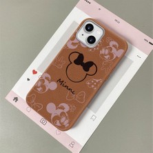 HONTINGA iPhone 13 ile Uyumlu Kılıfı Deri Dokusu Anti Düşme Yumuşak Silikon Telefon Kılıfı Minnie Desen K7-3097