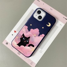 HONTINGA iPhone 13 ile Uyumlu Kılıfı Deri Dokusu Anti Düşme Yumuşak Silikon Telefon Kılıfı Kedi Desen K7-3092