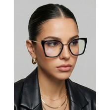 Funeyes Hürrem Model Gold Siyah Metal Çerçeve Cat Eye Trend Mavi Işık Korumalı Gözlük