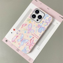 HONTINGA iPhone 14 Pro Max ile Uyumlu Kılıfı Deri Dokusu Anti Düşme Yumuşak Silikon Telefon Kılıfı Minnie Kelebek K7-3096