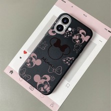HONTINGA iPhone 16 ile Uyumlu Kılıfı Deri Dokusu Anti Düşme Yumuşak Silikon Telefon Kılıfı Minnie Desen K7-3097