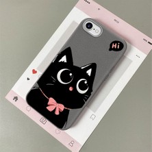 HONTINGA iPhone Se 2020 ile Uyumlu Kılıfı Deri Dokusu Anti Düşme Yumuşak Silikon Telefon Kılıfı Kedi Desen K7-3095