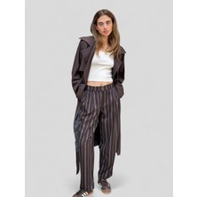 Retrobird Tasarım Athena Vintage Stripe Relax Pantolon Kadın Koyu Kahve