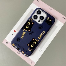 HONTINGA iPhone 15 Pro ile Uyumlu Kılıfı Deri Dokusu Anti Düşme Yumuşak Silikon Telefon Kılıfı Kedi Desen K7-3094