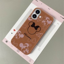 HONTINGA iPhone 16 ile Uyumlu Kılıfı Deri Dokusu Anti Düşme Yumuşak Silikon Telefon Kılıfı Minnie Desen K7-3097