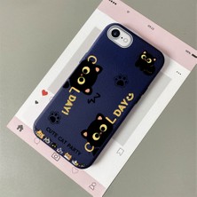 HONTINGA iPhone 7 ile Uyumlu Kılıfı Deri Dokusu Anti Düşme Yumuşak Silikon Telefon Kılıfı Kedi Desen K7-3094