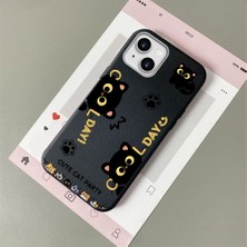 HONTINGA iPhone 13 ile Uyumlu Kılıfı Deri Dokusu Anti Düşme Yumuşak Silikon Telefon Kılıfı Kedi Desen K7-3094
