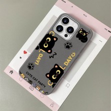 HONTINGA iPhone 16 Pro ile Uyumlu Kılıfı Deri Dokusu Anti Düşme Yumuşak Silikon Telefon Kılıfı Kedi Desen K7-3094