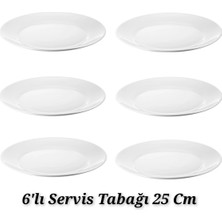 PremiumPort Şık 6'lı 25 cm Cam Servis Tabağı Seti, Dayanıklı ve Zarif Tasarım