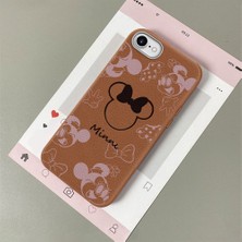 HONTINGA iPhone Se 2022 ile Uyumlu Kılıfı Deri Dokusu Anti Düşme Yumuşak Silikon Telefon Kılıfı Minnie Desen K7-3097