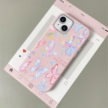 HONTINGA iPhone 15 ile Uyumlu Kılıfı Deri Dokusu Anti Düşme Yumuşak Silikon Telefon Kılıfı Minnie Kelebek K7-3096