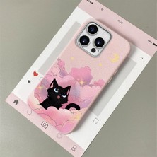 HONTINGA iPhone 16 Pro ile Uyumlu Kılıfı Deri Dokusu Anti Düşme Yumuşak Silikon Telefon Kılıfı Kedi Desen K7-3092