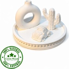 Ceren Wooden Boyanabilir Dekoratif Seramik Trio Set – Tepsili Masa Üstü Obje