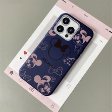 HONTINGA iPhone 14 Pro Max ile Uyumlu Kılıfı Deri Dokusu Anti Düşme Yumuşak Silikon Telefon Kılıfı Minnie Desen K7-3097