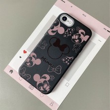 HONTINGA iPhone Se 2022 ile Uyumlu Kılıfı Deri Dokusu Anti Düşme Yumuşak Silikon Telefon Kılıfı Minnie Desen K7-3097
