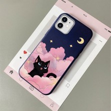 HONTINGA iPhone 12 ile Uyumlu Kılıfı Deri Dokusu Anti Düşme Yumuşak Silikon Telefon Kılıfı Kedi Desen K7-3092