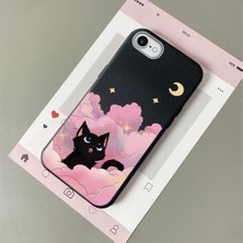 HONTINGA iPhone Se 2020 ile Uyumlu Kılıfı Deri Dokusu Anti Düşme Yumuşak Silikon Telefon Kılıfı Kedi Desen K7-3092