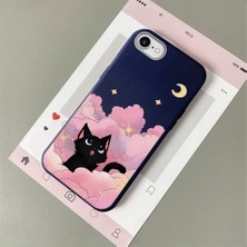 HONTINGA iPhone 8 ile Uyumlu Kılıfı Deri Dokusu Anti Düşme Yumuşak Silikon Telefon Kılıfı Kedi Desen K7-3092
