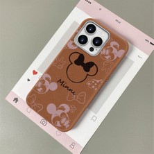 HONTINGA iPhone 14 Pro Max ile Uyumlu Kılıfı Deri Dokusu Anti Düşme Yumuşak Silikon Telefon Kılıfı Minnie Desen K7-3097