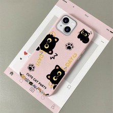 HONTINGA iPhone 13 ile Uyumlu Kılıfı Deri Dokusu Anti Düşme Yumuşak Silikon Telefon Kılıfı Kedi Desen K7-3094