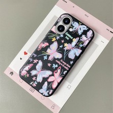 HONTINGA iPhone 16 ile Uyumlu Kılıfı Deri Dokusu Anti Düşme Yumuşak Silikon Telefon Kılıfı Minnie Kelebek K7-3096