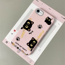 HONTINGA iPhone 8 ile Uyumlu Kılıfı Deri Dokusu Anti Düşme Yumuşak Silikon Telefon Kılıfı Kedi Desen K7-3094