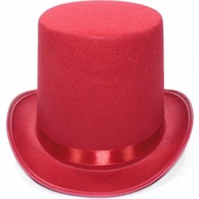 TE Dükkan Buğz Kırmızı Fötr Şapka Sihirbaz Şapkası