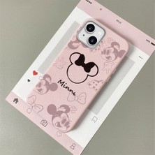 HONTINGA iPhone 15 Plus ile Uyumlu Kılıfı Deri Dokusu Anti Düşme Yumuşak Silikon Telefon Kılıfı Minnie Desen K7-3097