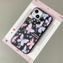 HONTINGA iPhone 15 Plus ile Uyumlu Kılıfı Deri Dokusu Anti Düşme Yumuşak Silikon Telefon Kılıfı Minnie Kelebek K7-3096