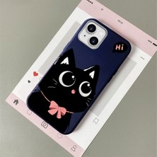 HONTINGA iPhone 15 Plus ile Uyumlu Kılıfı Deri Dokusu Anti Düşme Yumuşak Silikon Telefon Kılıfı Kedi Desen K7-3095