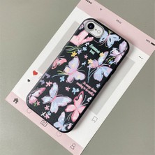 HONTINGA iPhone Se 2022 ile Uyumlu Kılıfı Deri Dokusu Anti Düşme Yumuşak Silikon Telefon Kılıfı Minnie Kelebek K7-3096