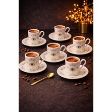 Yzhome 6 Kişilik 12 Parça Porselen Nazar Göz Kahve Fincan Takımı Seti 90ML
