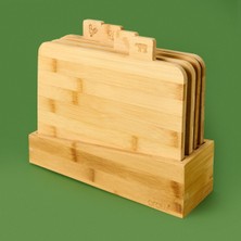 PremiumPort Set Of 4 Wooden Cutting Boards, Stand, Light Brown, Kitchen Essential