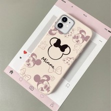 HONTINGA iPhone 12 ile Uyumlu Kılıfı Deri Dokusu Anti Düşme Yumuşak Silikon Telefon Kılıfı Minnie Desen K7-3097