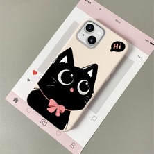 HONTINGA iPhone 15 ile Uyumlu Kılıfı Deri Dokusu Anti Düşme Yumuşak Silikon Telefon Kılıfı Kedi Desen K7-3095