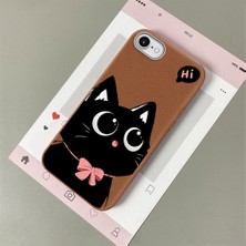 HONTINGA iPhone Se 2022 ile Uyumlu Kılıfı Deri Dokusu Anti Düşme Yumuşak Silikon Telefon Kılıfı Kedi Desen K7-3095