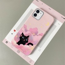 HONTINGA iPhone 12 ile Uyumlu Kılıfı Deri Dokusu Anti Düşme Yumuşak Silikon Telefon Kılıfı Kedi Desen K7-3092