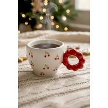 Kiraz Amore El Yapımı Yılbaşı Hediyesi Seramik Double Kahve Fincanı, Mug, Kupa