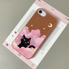 HONTINGA iPhone 8 ile Uyumlu Kılıfı Deri Dokusu Anti Düşme Yumuşak Silikon Telefon Kılıfı Kedi Desen K7-3092
