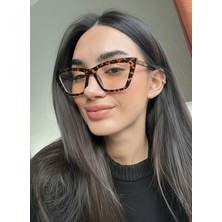 Funeyes Cleopatra Leopar Desenli Cat Eye Sivri Mavi Işık Korumalı Gözlük| Optik Uyumlu| ( Orta - Büyük Boy )