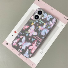 HONTINGA iPhone 16 ile Uyumlu Kılıfı Deri Dokusu Anti Düşme Yumuşak Silikon Telefon Kılıfı Minnie Kelebek K7-3096