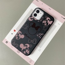 HONTINGA iPhone 11 ile Uyumlu Kılıfı Deri Dokusu Anti Düşme Yumuşak Silikon Telefon Kılıfı Minnie Desen K7-3097