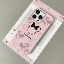 HONTINGA iPhone 15 Pro ile Uyumlu Kılıfı Deri Dokusu Anti Düşme Yumuşak Silikon Telefon Kılıfı Minnie Desen K7-3097