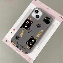 HONTINGA iPhone 15 Plus ile Uyumlu Kılıfı Deri Dokusu Anti Düşme Yumuşak Silikon Telefon Kılıfı Kedi Desen K7-3094