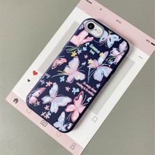HONTINGA iPhone Se 2022 ile Uyumlu Kılıfı Deri Dokusu Anti Düşme Yumuşak Silikon Telefon Kılıfı Minnie Kelebek K7-3096